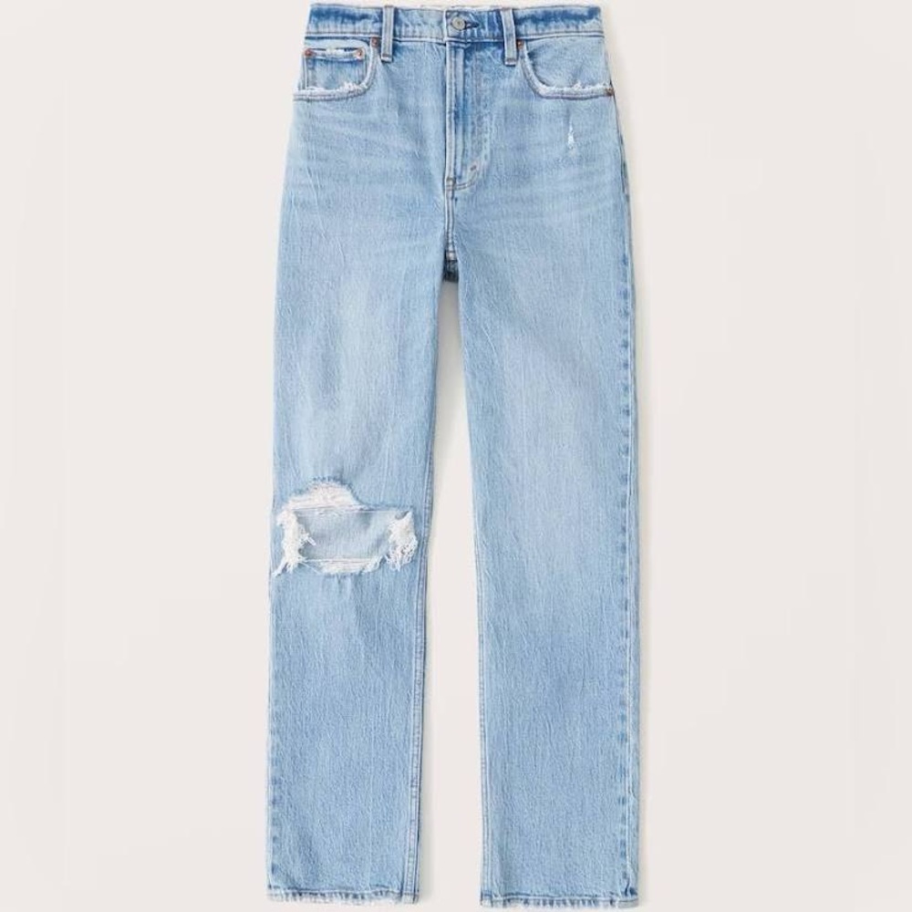 ABERCROMBIE 90s Ultra High Rise Straight Jeans - Light Ripped Wash